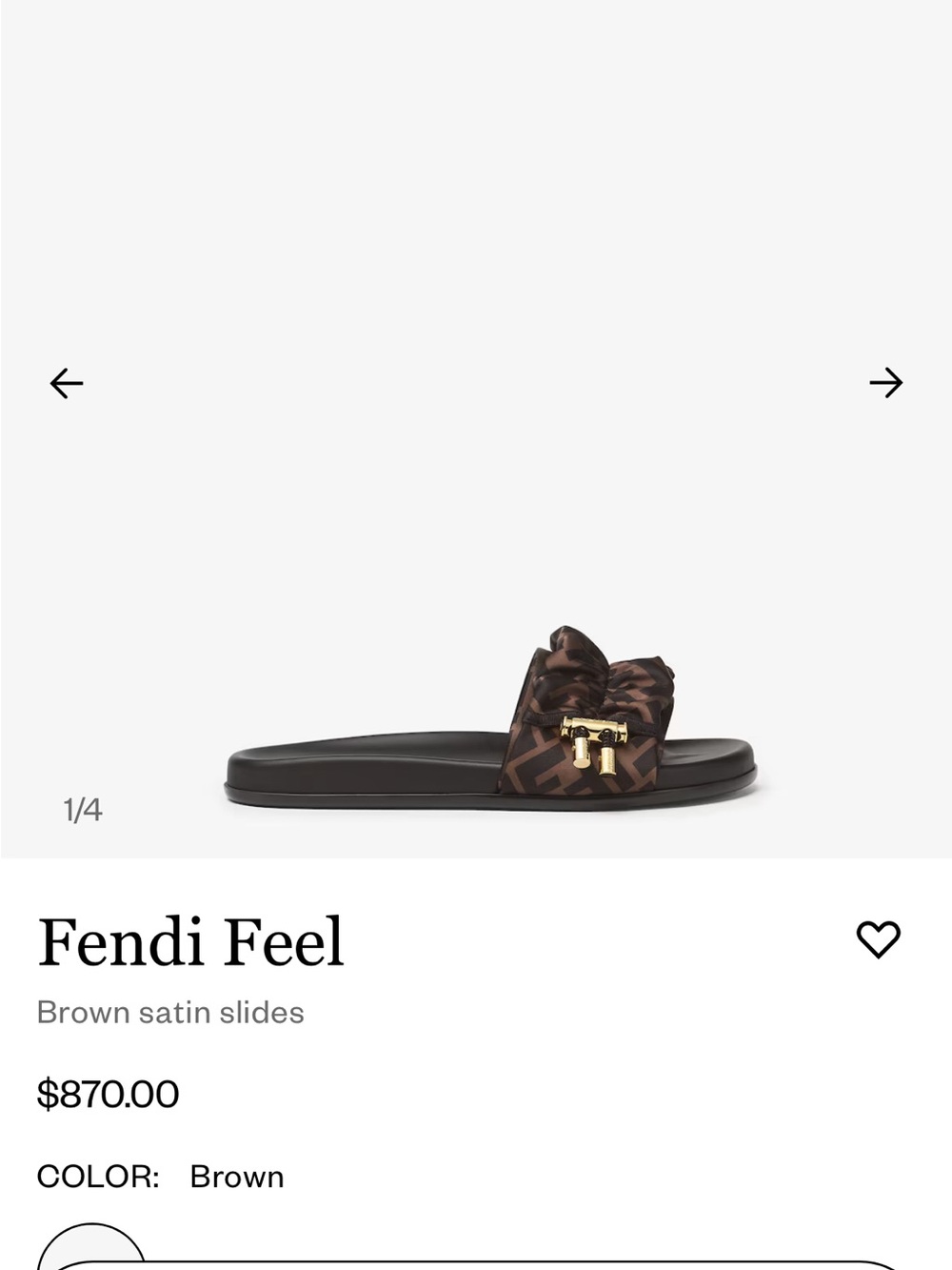 Fendi Brown Satin Slide Sandals with Gold Accent